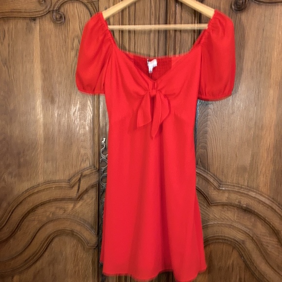 Gianni Bini Ivy Tie Front Puff Sleeve Red Mini Dress NEW - Picture 7 of 14
